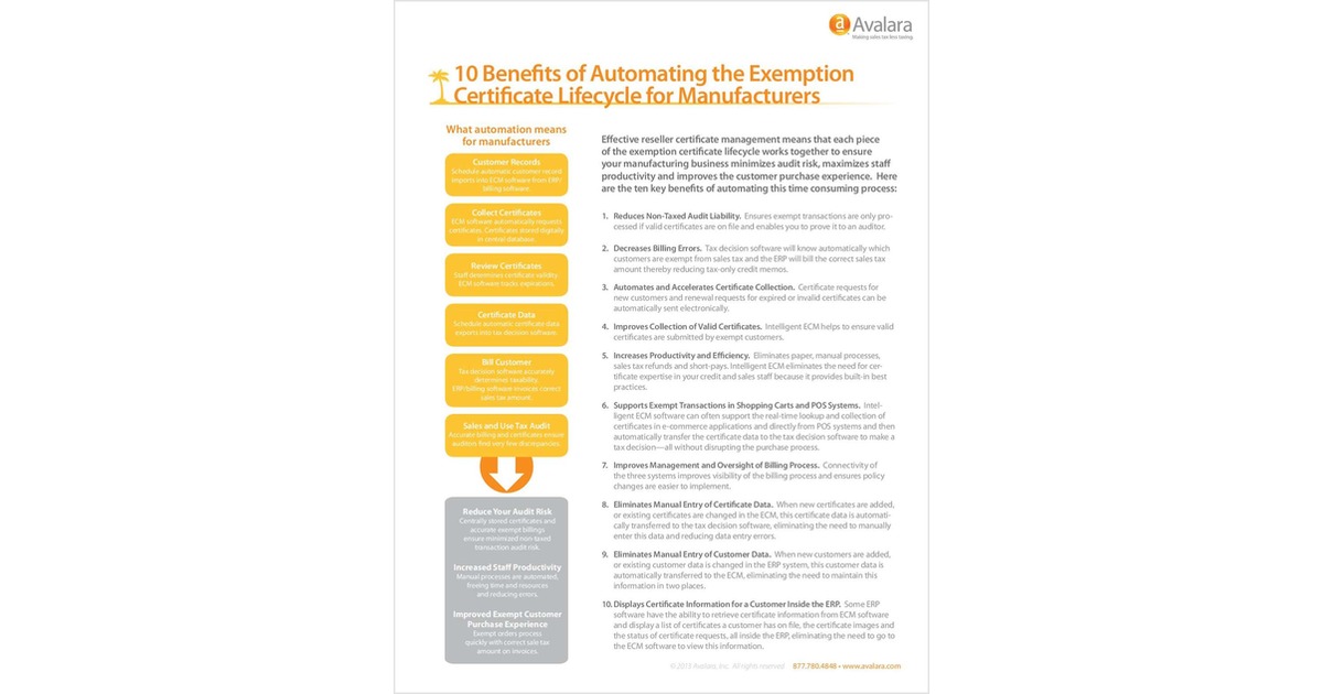 10 Benefits of Automating Exemption Certificates for Manufacturers
