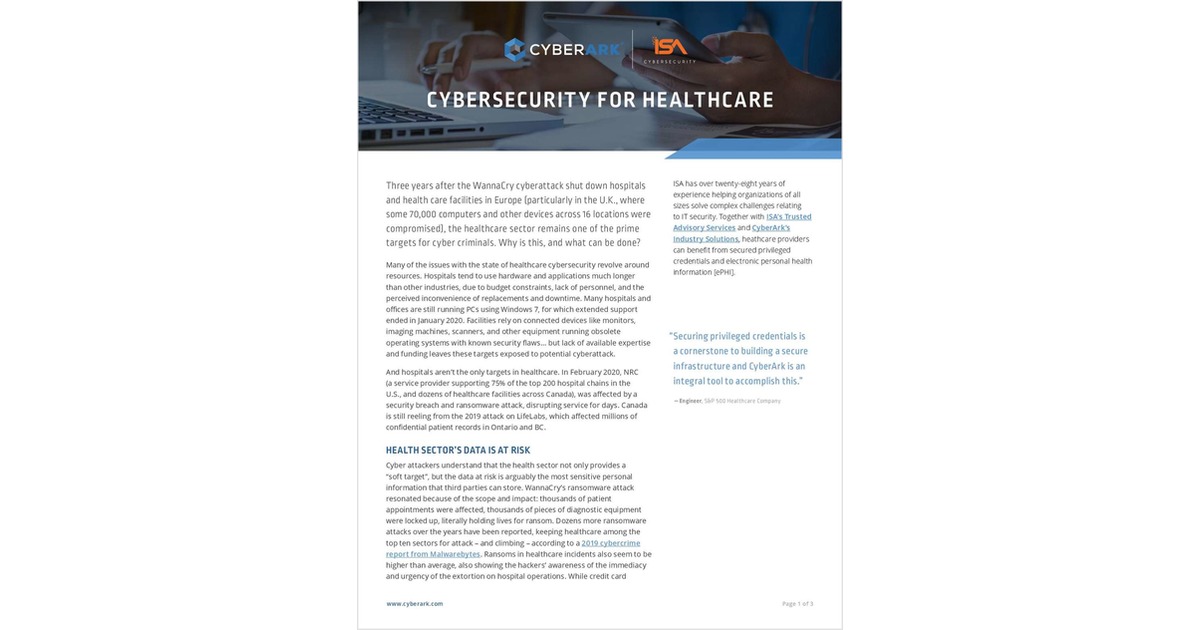 Cybersecurity for Healthcare