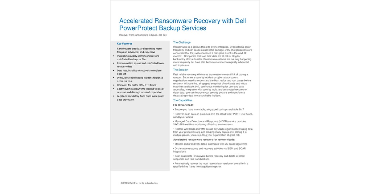 Accelerated Ransomware Recovery with Dell PowerProtect Backup Services