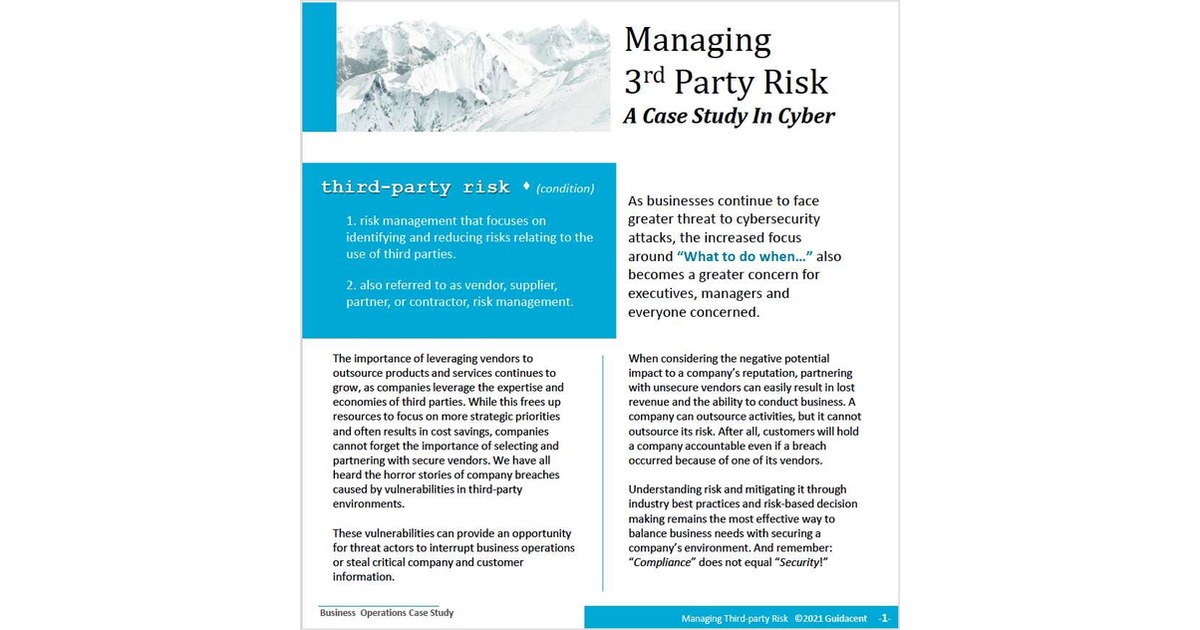 Managing 3rd Party Risk In Business Operations